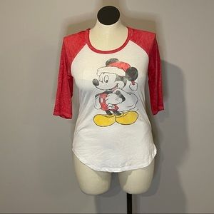 Disney Sz L Santa Mickey Burnout Raglan Tee